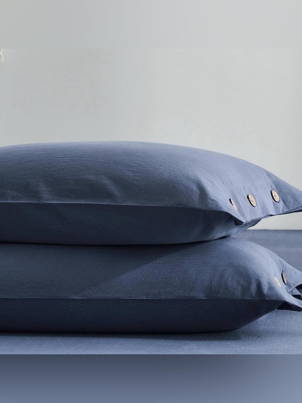 100% Cotton Standard Size Pillowcases with Buttons - DENIM BLUE